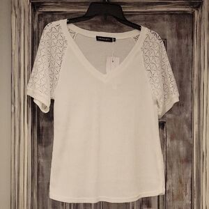White Lace Sleeve Top